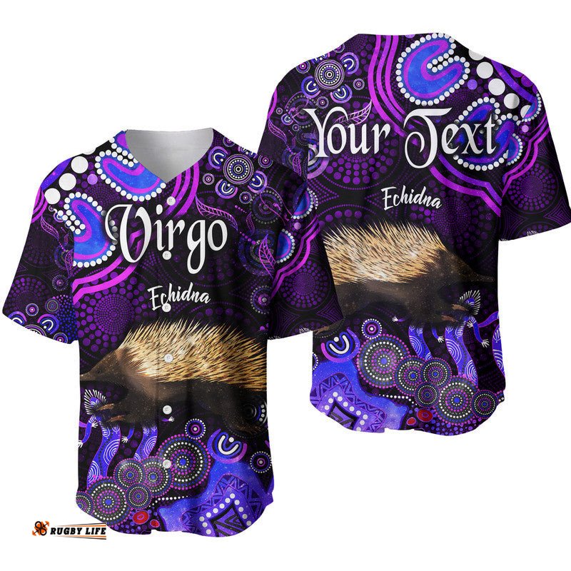 Custom Personalised Australian Astrology Baseball Jersey Shirt Virgo Echidna Zodiac Aboriginal Vibes Purple