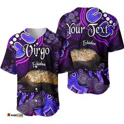Custom Personalised Australian Astrology Baseball Jersey Shirt Virgo Echidna Zodiac Aboriginal Vibes Purple
