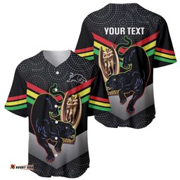 Personalised Panthers Rugby 2024 Baseball Jersey Shirt Mascot With Trophy Go Champions Aboriginal Art