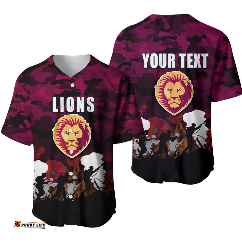 Custom Personalised AFL Anzac Day Baseball Jersey Shirt Lions Army Style