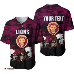 Custom Personalised AFL Anzac Day Baseball Jersey Shirt Lions Army Style