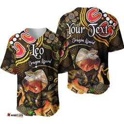 Custom Personalised Australian Astrology Baseball Jersey Shirt Leo Dragon Lizard Zodiac Aboriginal Vibes Gold