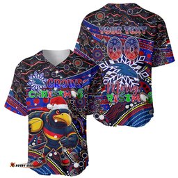 Merry Christmas AFL Adelaide Crows Baseball Jersey Shirt Aboriginal Santa Football Mascot