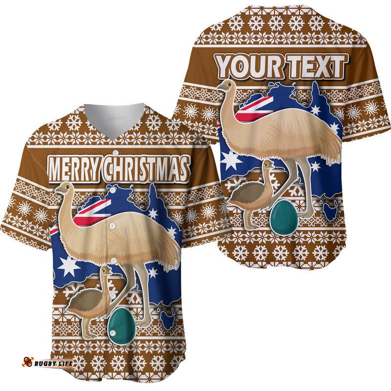 Custom Personalised Australian Emu Christmas Vibe With Aboriginal Dot Painting Style Baseball Jersey Shirt