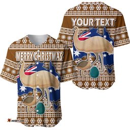 Custom Personalised Australian Emu Christmas Vibe With Aboriginal Dot Painting Style Baseball Jersey Shirt