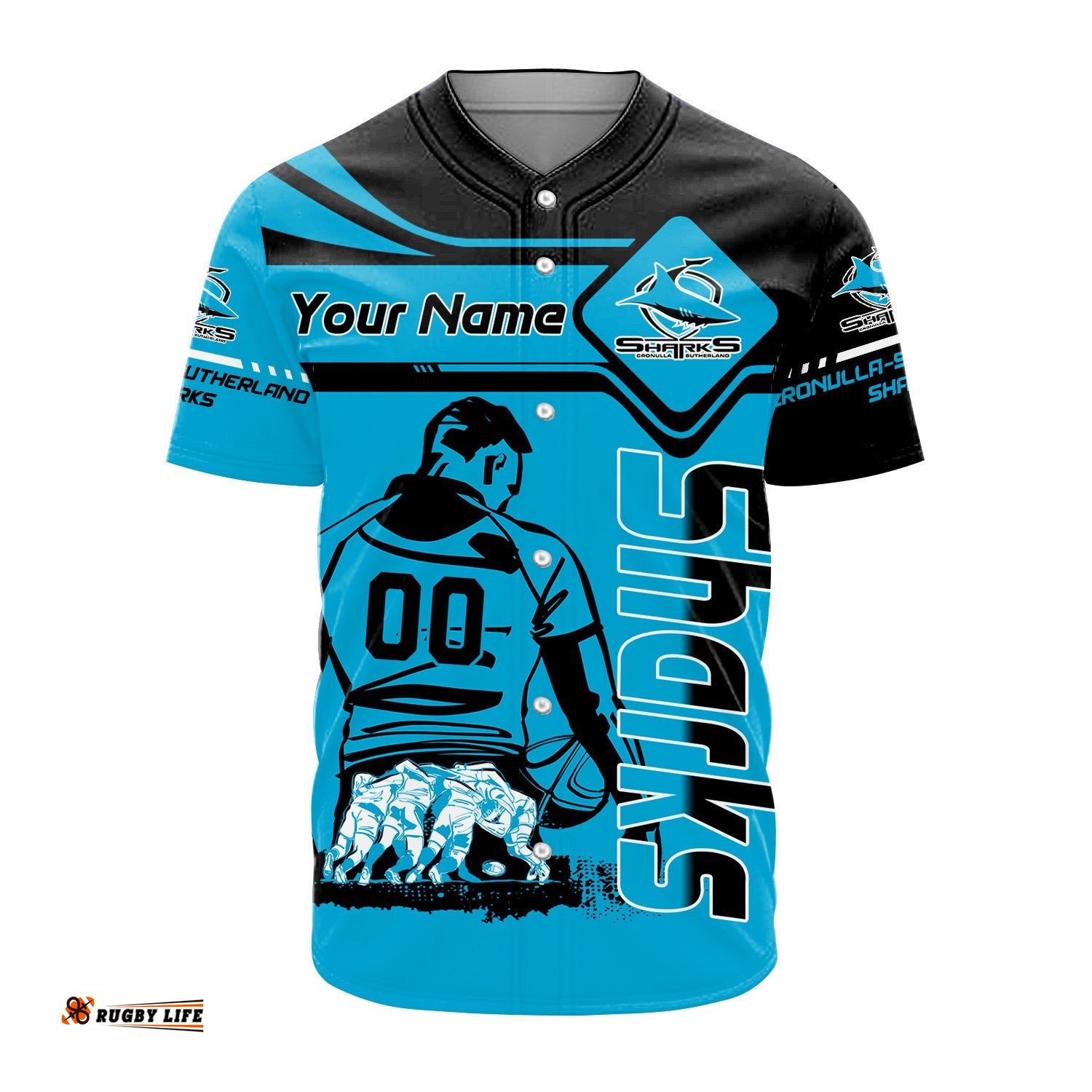 Cronulla Sutherland Sharks Baseball Jersey Shirt Personalized Pentagon Style NRL