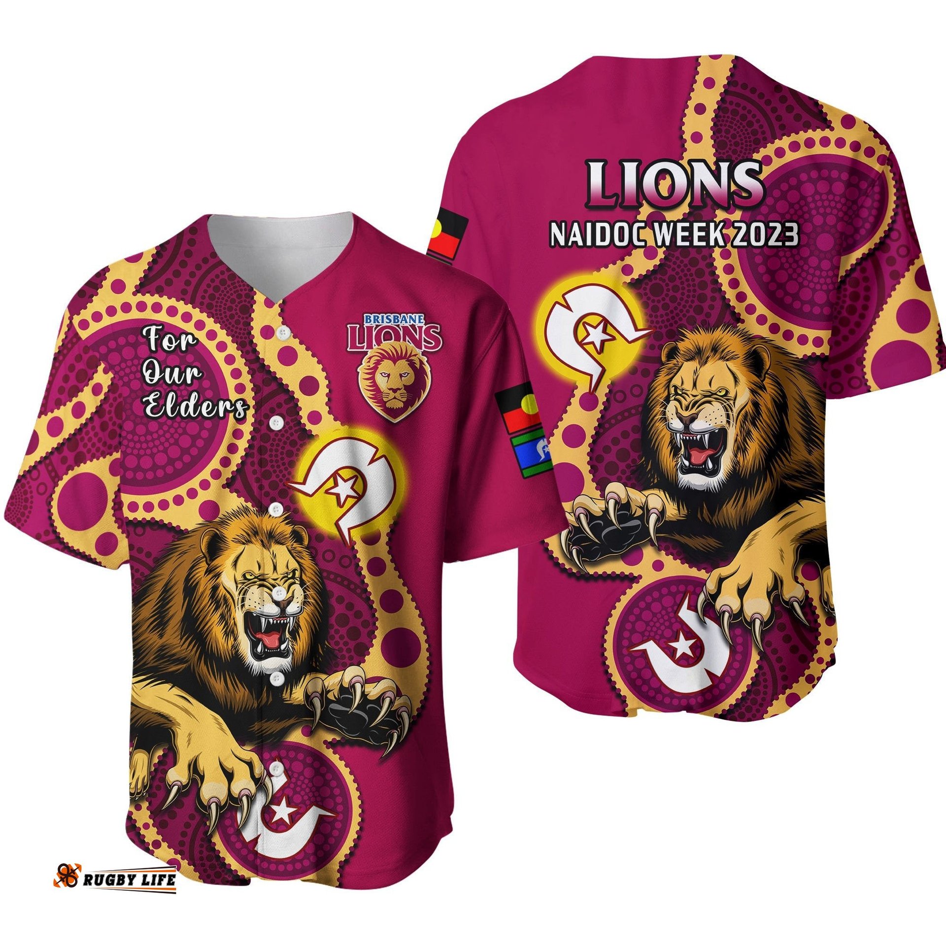 Brisbane Lions Football NAIDOC Baseball Jersey Shirt For Our Elders Indigenous Art Ver.01