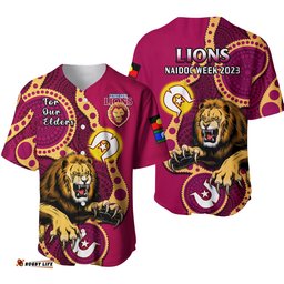 Brisbane Lions Football NAIDOC Baseball Jersey Shirt For Our Elders Indigenous Art Ver.01