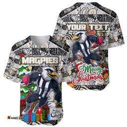 Custom Magpies Football Merry Christmas Baseball Jersey Shirt Indigenous Australian Art