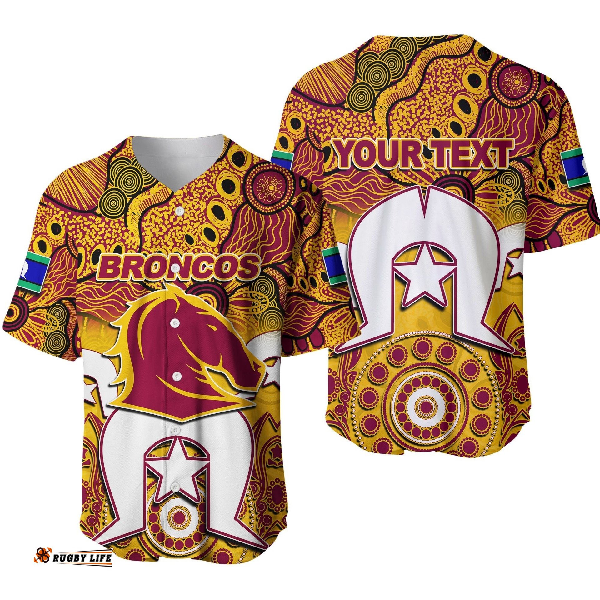 Custom Personalised Broncos Torres Strait Islanders Mix Aboriginal Baseball Jersey Shirt