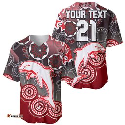 Custom Personalised Redcliffe Dolphins Rugby Baseball Jersey Shirt 08