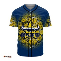 North Queensland Cowboys Baseball Jersey Shirt Polynesian Hibiscus Tropical Vintage NRL