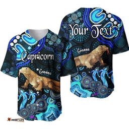 Custom Personalised Australian Astrology Baseball Jersey Shirt Capricorn Goanna Zodiac Aboriginal Vibes Blue