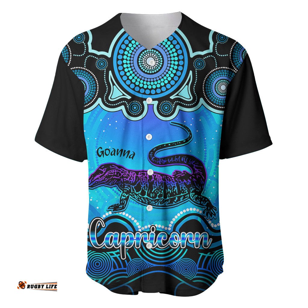 Personalised Australia Capricorn Goanna Zodiac Baseball Jersey Shirt Auz Astrology Aboriginal Aqua