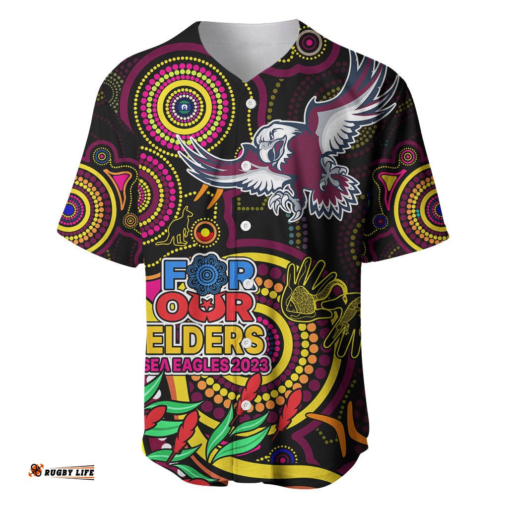 Sea Eagles Rugby Aboriginal Art Baseball Jersey Shirt NAIDOC Indigenous Tribal