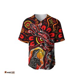 Custom Personalised Aboriginal Lizard Baseball Jersey Shirt Red Color