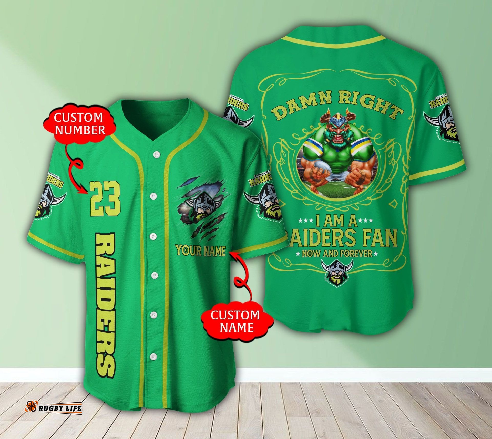 Canberra Raiders NRL 3D Personalized Baseball Jersey Shirt Damn Right