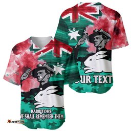 Custom Personalised ANZAC Rabbitohs Rugby Baseball Jersey Shirt We Shall Remember 08