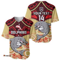 Personalised Dolphins Rugby Baseball Jersey Shirt Aboriginal Mix Polynesian Pattern