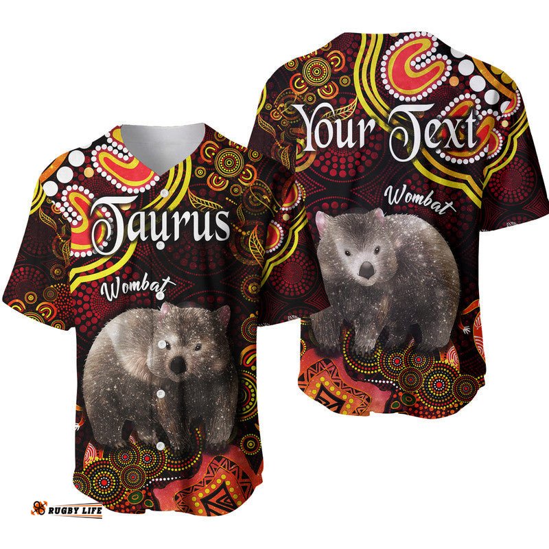 Custom Personalised Australian Astrology Baseball Jersey Shirt Taurus Wombat Zodiac Aboriginal Vibes Red