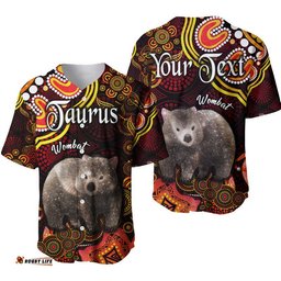 Custom Personalised Australian Astrology Baseball Jersey Shirt Taurus Wombat Zodiac Aboriginal Vibes Red