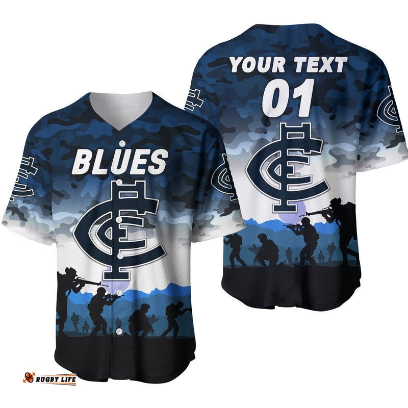 Custom Personalised Carlton Blues ANZAC Baseball Jersey Shirt Simple Style