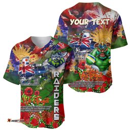 Personalised Australia Rugby Raiders ANZAC Baseball Jersey Shirt Canberra Scratch Style