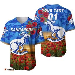 Custom Personalised North Melbourne Kangaroos ANZAC Baseball Jersey Shirt Poppy Vibes
