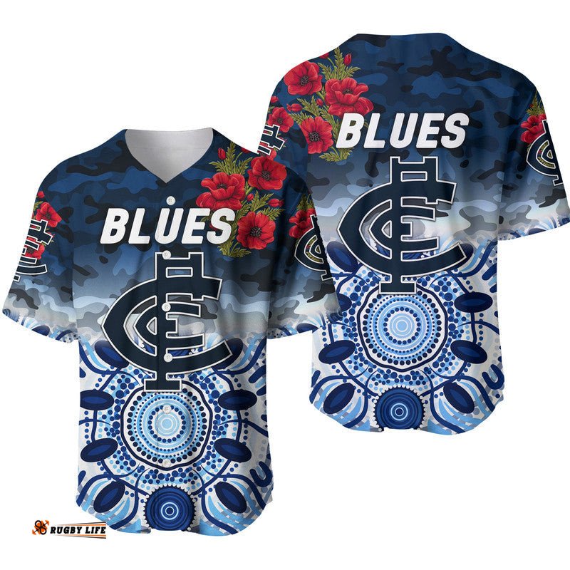 Carlton Blues ANZAC Baseball Jersey Shirt Indigenous Vibes