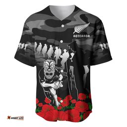 Custom Text And Number New Zealand ANZAC Rugby Baseball Jersey Shirt Silver Fern All Black Camouflage Mix Poppy