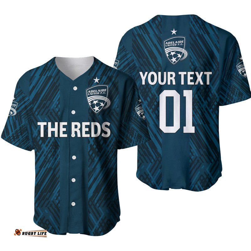 Custom Personalised Adelaide United The Reds Baseball Jersey Shirt Soccer Club Original Style Navy