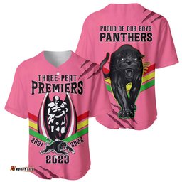 NRL Panthers Baseball Jersey Shirt Premiers Three Peat Proud Of Our Boys Pink