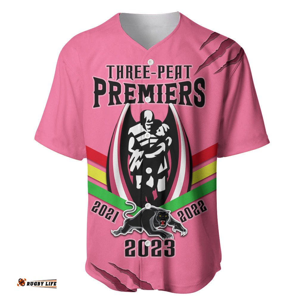 NRL Panthers Baseball Jersey Shirt Premiers Three Peat Proud Of Our Boys Pink