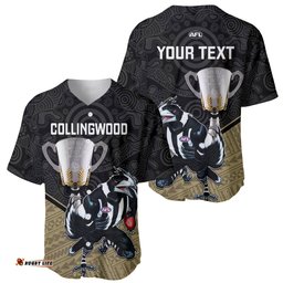 Personalised Collingwood Football Baseball Jersey Shirt Magpies Go Champions Polynesian Indigenous Art