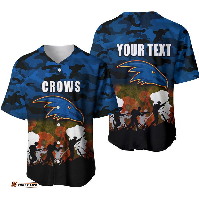 Custom Personalised AFL Anzac Day Baseball Jersey Shirt Crows Army Style
