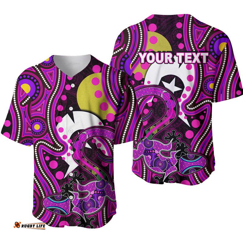 Custom Personalised NAIDOC Aboriginal Lizard Baseball Jersey Shirt Pink Style