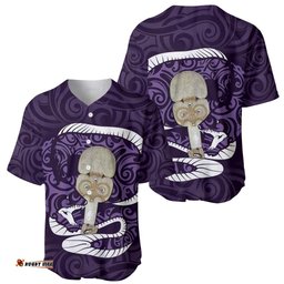 Purple New Zealand Eel Baseball Jersey Shirt Aotearoa Maori Tuna With Kotiate Weapon