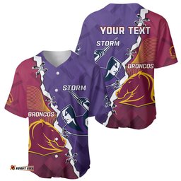Personalised Broncos And Storm Rugby Baseball Jersey Shirt Sporty Version