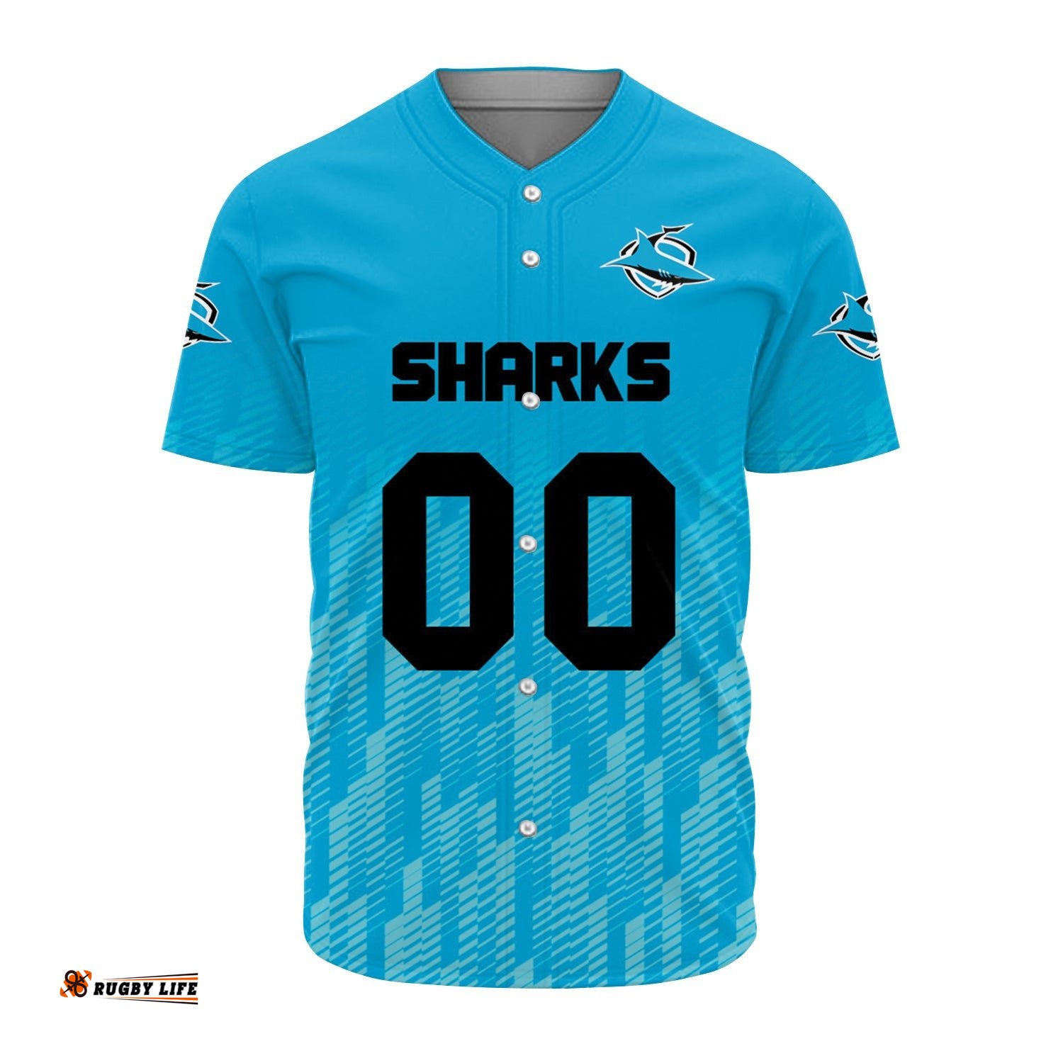 Cronulla Sutherland Sharks Baseball Jersey Shirt Logo Sport Ombre NRL