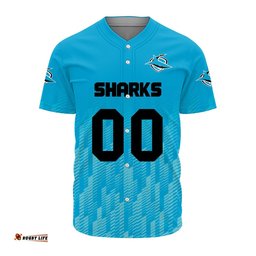 Cronulla Sutherland Sharks Baseball Jersey Shirt Logo Sport Ombre NRL