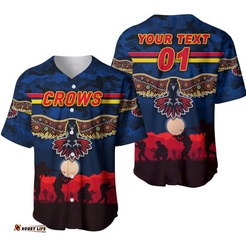 Custom Personalised Adelaide Crows ANZAC Baseball Jersey Shirt Simple Style Navy Blue