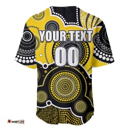 Custom Personalised And Number Yellow AFL Baseball Jersey Shirt Aboriginal Patterns 03