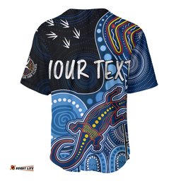 Personalised NAIDOC Week AFL Crows Baseball Jersey Shirt Aboriginal Dot Art Lizard Mix Boomerang