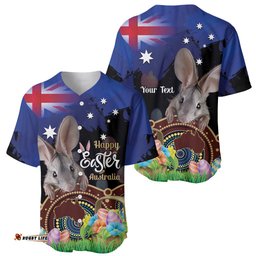 Personalised Australia Easter Day Baseball Jersey Shirt Aussie Bilby Aboriginal Art