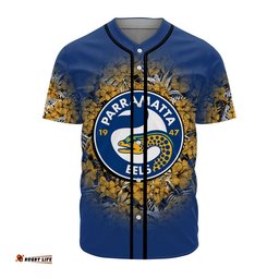 Parramatta Eels Baseball Jersey Shirt Polynesian Hibiscus Tropical Vintage NRL