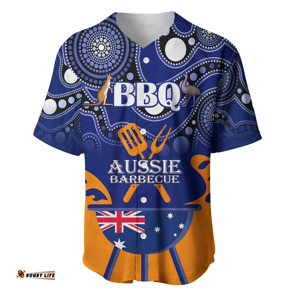 Personalised Australia Barbecue Baseball Jersey Shirt Aussie Lovers BBQ Indigenous Version