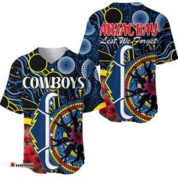 Cowboys Rugby ANZAC Baseball Jersey Shirt Aboriginal Military and Poppy Flowers