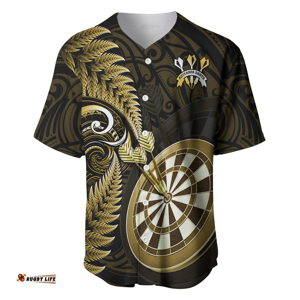 Personalised New Zealand Darts Baseball Jersey Shirt Happiness Is A Tight Threesome Maori Gold