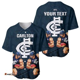 Personalised Calrton Football Baseball Jersey Shirt Blues Go Champions Polynesian Indigenous Art