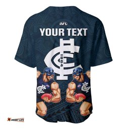 Personalised Calrton Football Baseball Jersey Shirt Blues Go Champions Polynesian Indigenous Art